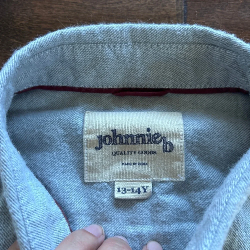 Johnnie B Boy's 13-14‎ Y Button Down Shirt Gray Flannel Collared Preppy